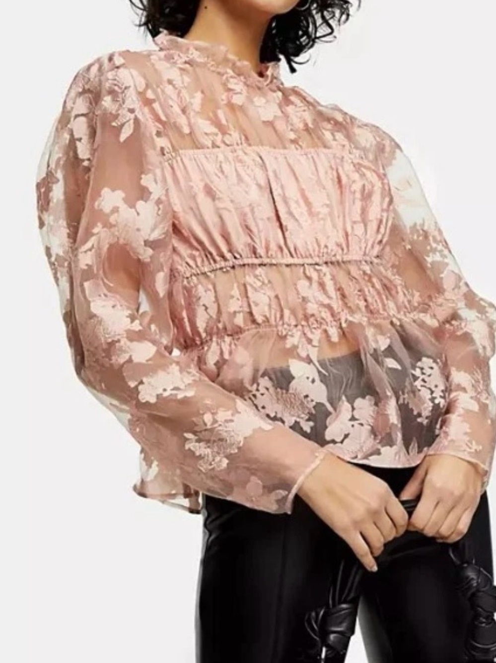 Topshop Dusty Rose Sheer Floral Blouse